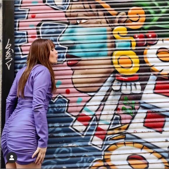 ZARA BLOGGER FAVORITE FAUX LEATHER DRESS PURPLE - Picture 9 of 14